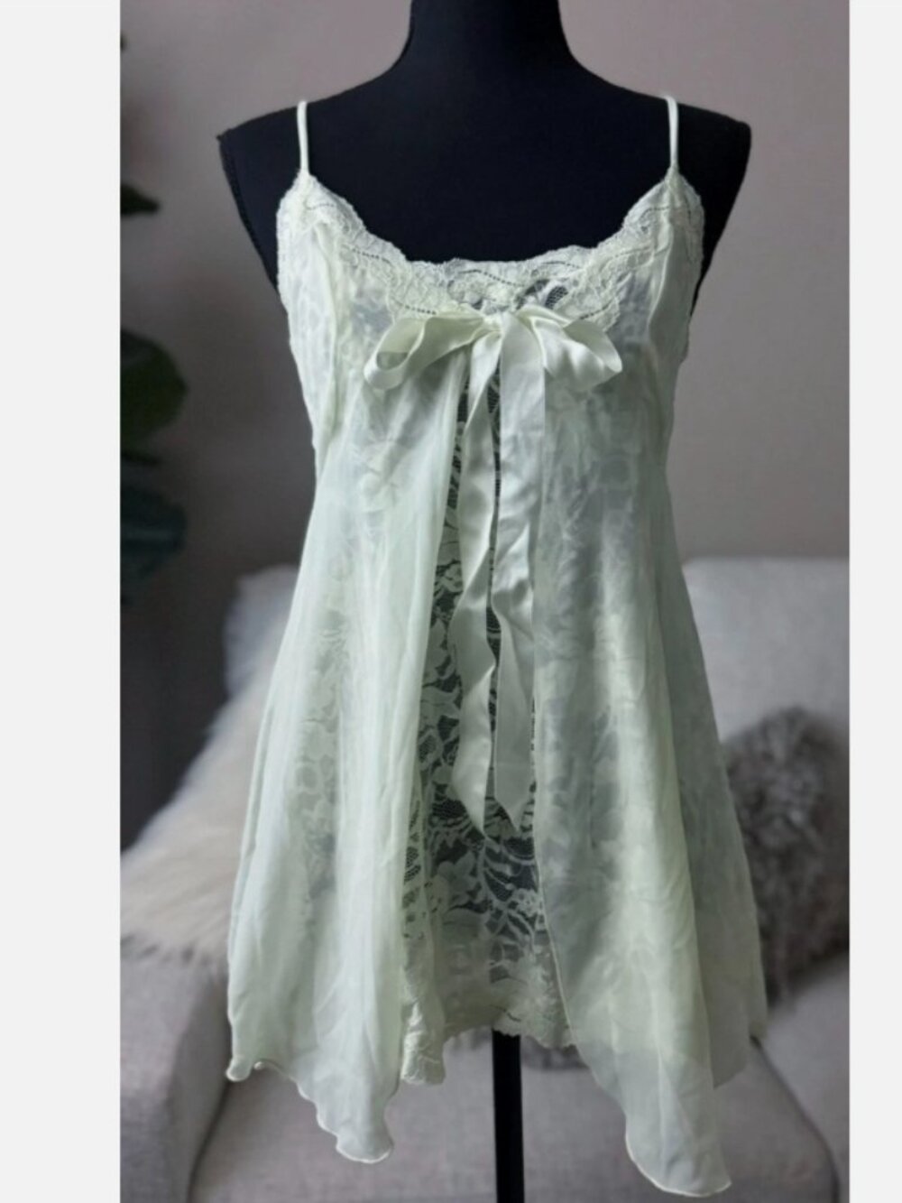 New Victorias Secret Lime Lace Lingerie Teddy Satin Bow Cami Nightie Panty Small